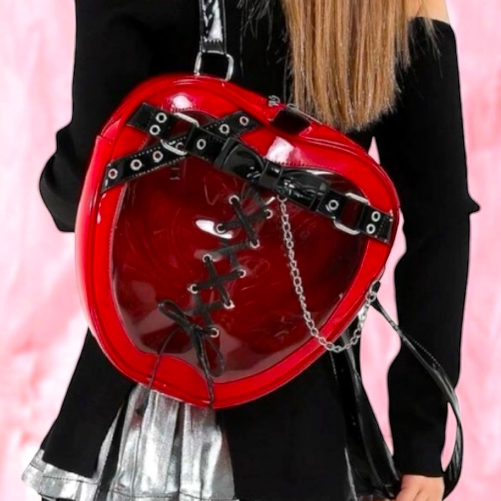 🆕  Gothic - Punk Heart Large Capacity Multi Functional Clear Pattern Backpack ❤️